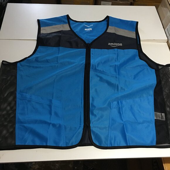 Amazon Blue Employee Uniform High Visibility Vest Sleeveless Zip Up Size 4XL/5XL - Picture 1 of 7